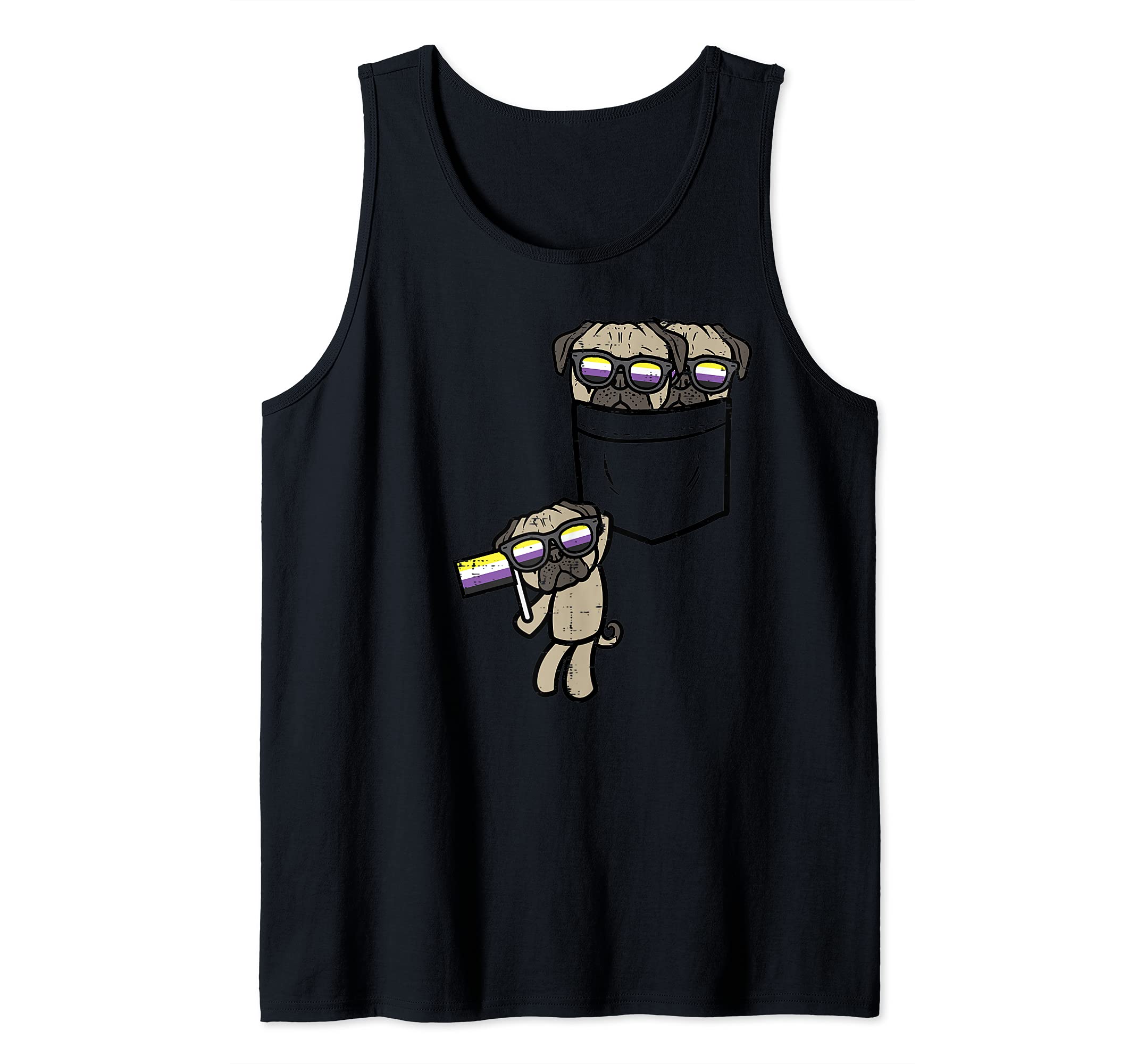 Pugs In Pocket Dogs LGBTQ Non-Binary Flag Genderqueer Enby Tank Top