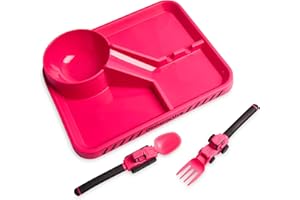 Dinneractive Dining Set For Kids - 3 PC Construction Themed Dinnerware - Tractor Utensils - Toddler Plates - Baby Dishes