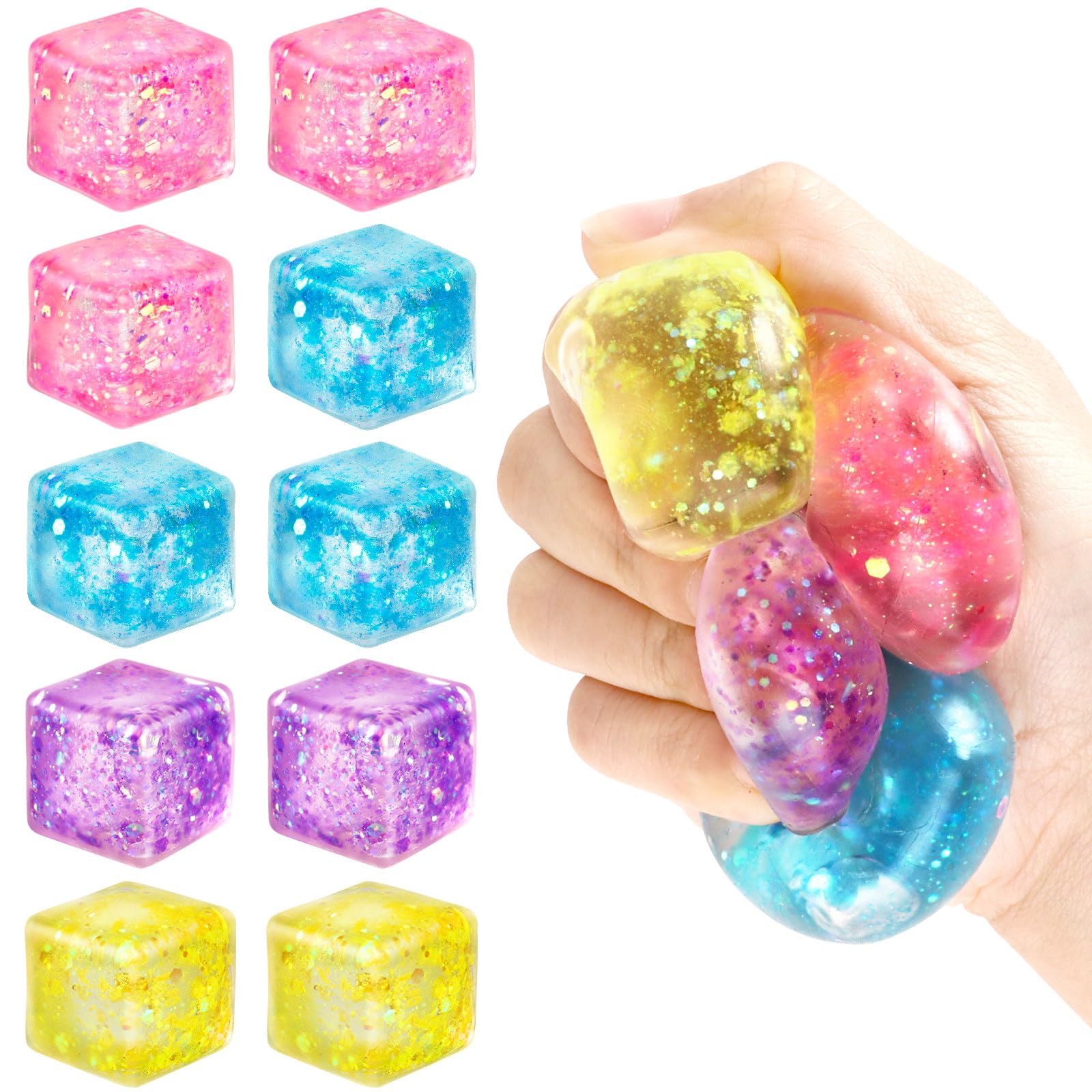 Hooqict 10Pcs Stress Cube Squishy Stress Balls Ice Cube Sensory Squeeze Toys Squishy Fidget Cube Mini Squishies for Kids Teens Adults Stress Relief Classroom Home Office