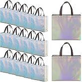 60-pack Iridescent Reusable Gift Bags with Handles 15.7 x 11.8 x 3.9 in Large Non Woven Shopping Grocery Bags Holographic Goodie Tote Bag for Party, Holiday, Birthday, Wedding, Bachelorette