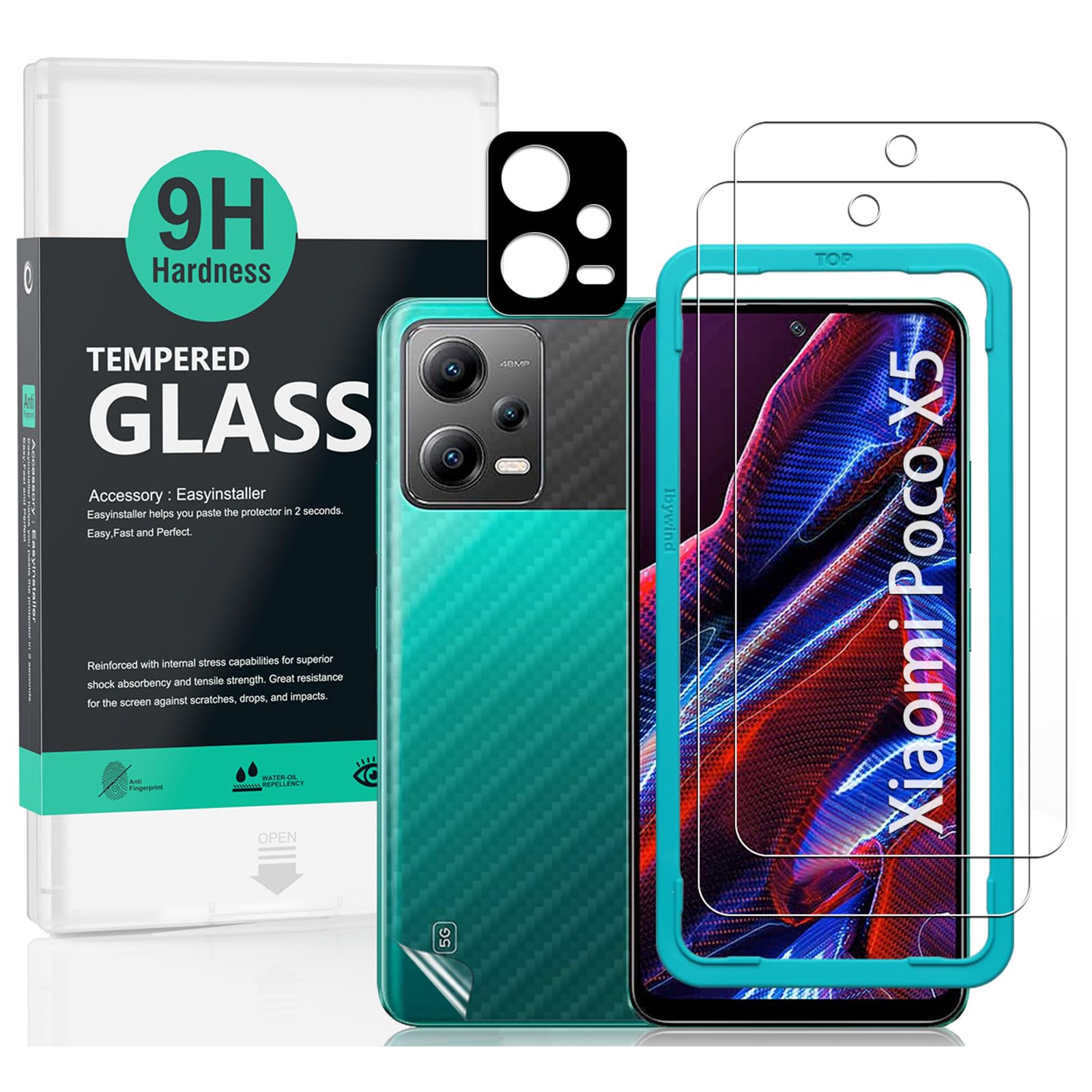 Ibywind Screen Protector For Xiaomi Poco X5 5G 6.67"[2 Pack],9H Hardness Tempered Glass,With 1Pc Camera Lens Protector,Easy to Install