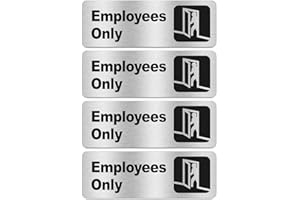 Faittoo Employees Only Sign, (4 Pack) 9 X 3 Inches Informative Rust Free Brushed Aluminum Sign with Symbols, Fade Resistant, 