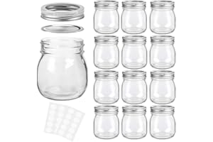 KAMOTA Mason Jars 10 oz With Regular Lids and Bands, Ideal for Jam, Honey, Wedding Favors, Shower Favors,DIY Spice Jars, 12 PACK, 20 Whiteboard Labels Included