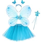 Abaodam 4Pcs Butterfly Fairy Costume for Girls Kids Princess Cosplay Costume Set with Wings Tutu Skirt Wand for Girls Toddler