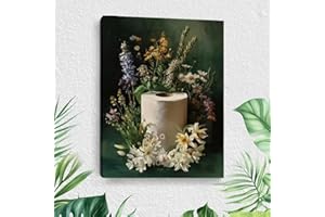 Vintage Flower Bathroom Decor Canvas Wall Art, Toilet Paper Floral Framed Art Paintings Wall Decor, Housewarming Gifts Pictur
