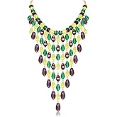 Mardi Gras Necklace for Women Multilayered Teardrop Beads Necklace Statement Colorful Crystal Bead Cluster Link Collar Necklace Mardi Gras Carnival Parade Party Necklace Jewelry Accessories Gift