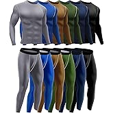 Hicarer 6 Pack Thermal Underwear for Men Fleece Lined Hunting Gear Set Base Layer Bottom Top for Cold Winter Weather