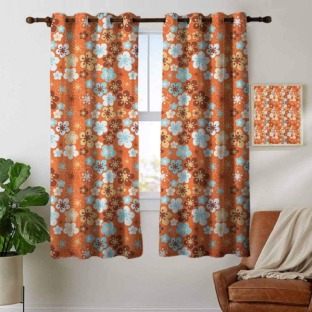 Amazon Com Decor Curtains By Orange Cute Old Fashioned Doodle Flora Abstract Blooming Meadow In Summer Theme Sky Blue Orange Brown Wide Blackout Curtains Keep Warm Draperies 1 Pair 42 X72 Home Kitchen