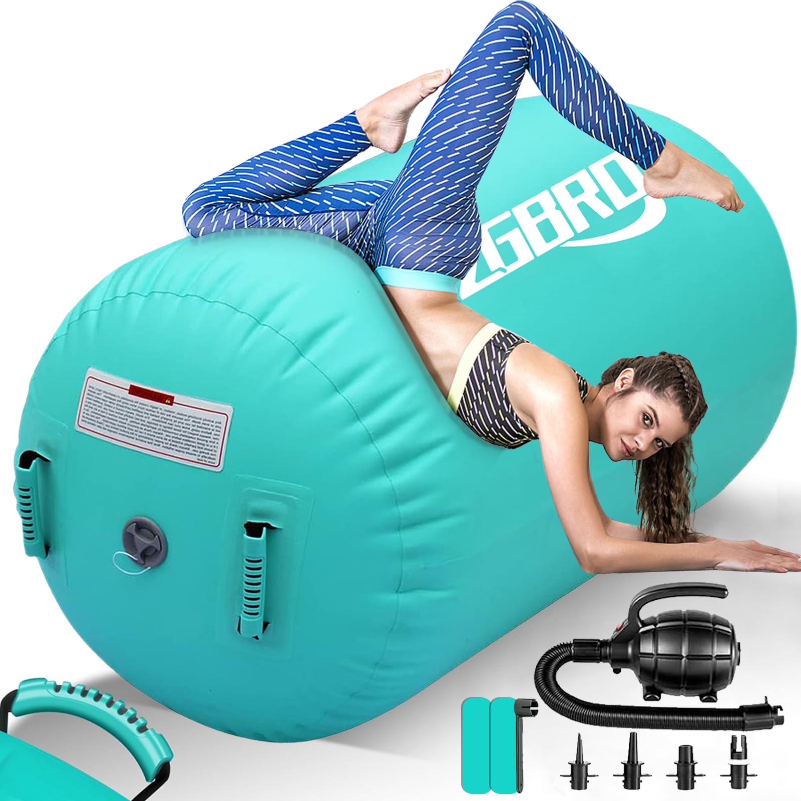 CZGBRO Air Roller Gymnastics Barrel Inflatable Tumbling Roller Air Mat Octagon Mat with Electric Pump for Backhandspring Training Cheerleading Home Use(Green,4ft*35.4inch) Image