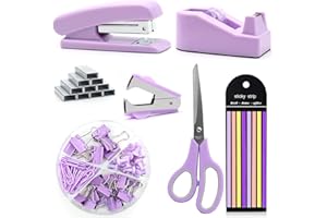 SPORTSVOUTDOORS Purple Desk Accessories, Purple Office Supplies, Stapler and Tape Dispenser Set, Purple Desk Accessory Kit, Gift for Students, Women, Coworkers, Boss Lady, Office Clerks