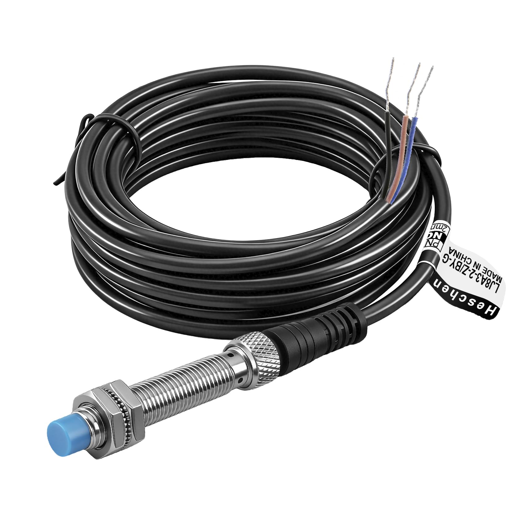 Heschen M8 Inductive Proximity Sensor Switch, LJ8A3-2-Z/BY-G, Detector 2mm, 10-30VDC 200mA, PNP Normally Open(NO), 3 Wire
