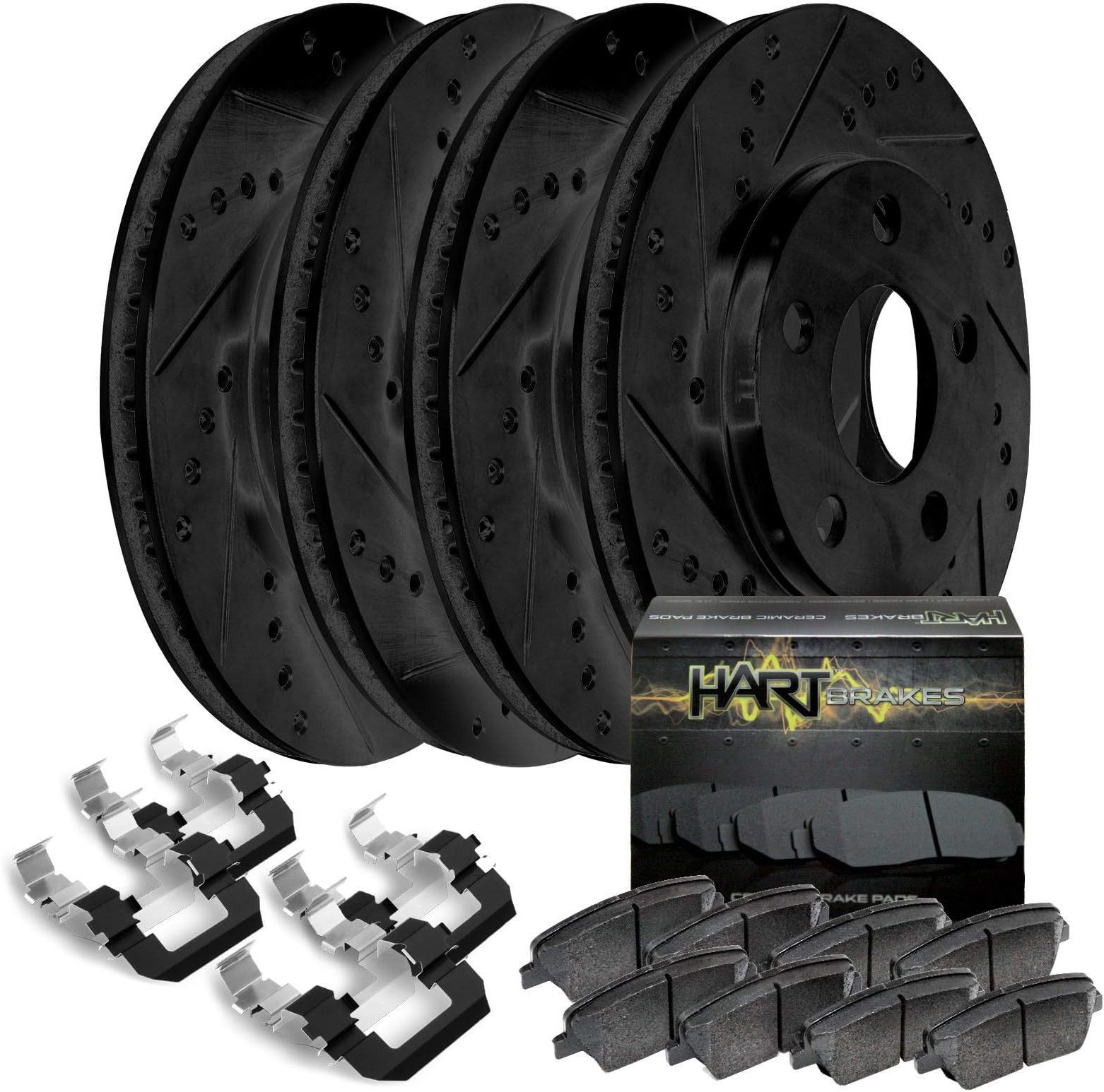 [FULL KIT] BLACK HART DRILLED SLOTTED BRAKE Rotors Kit AND CERAMIC PAD BHCC.42102.02