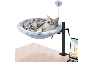 Odoland Cat Desk Bed - 360°Rotatable Adjustable Height Desktop Kitten Bed Deskside Dreamer Indoor Cats Hammock Comes with Mes