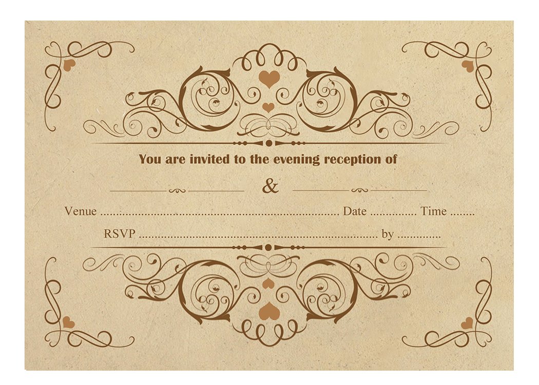 Vintage Wedding Evening Invitations - with Brown Kraft Envelopes - Pack of 15 - by Artstore