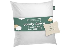 ComfyDown Decorative Throw Pillow Insert, Down and Feathers Fill, 100% Cotton Cover 233 Thread Count, Square Pillow Insert - Made in USA (20" x 20")