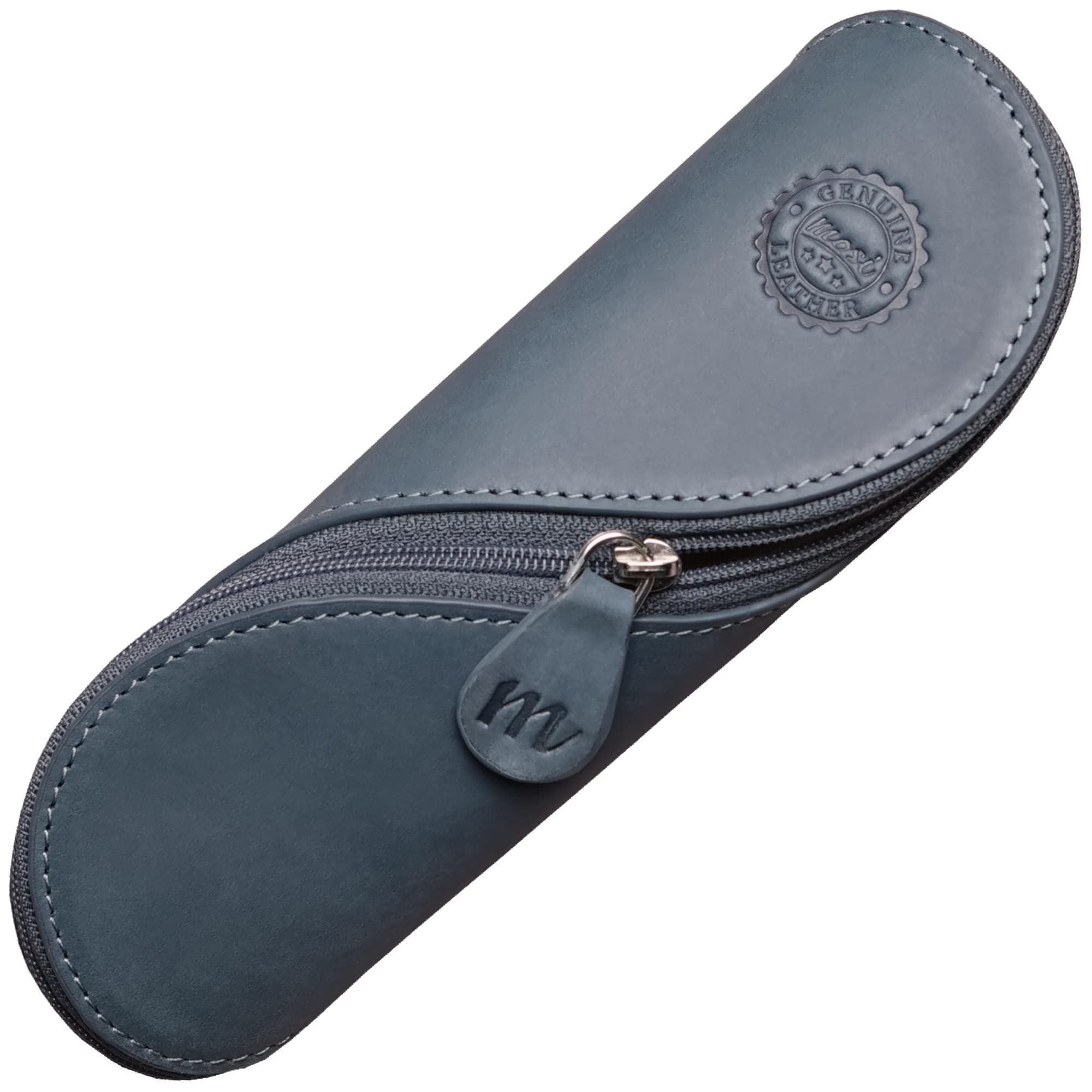 MOSI Genuine Leather Pencil and Reading Glasses Case - Authentic and Unusual Handmade Vintage Gift Pouch (SlateBlue)