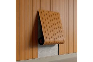 YU LI 3DH Peel and Stick PVC Slat Wall Panel 118"x15.75" Self-Adhesive Thick Faux Walnut Wood Grain Wallpaper Panel 3D Soundproof Wall Panels for Walls & Ceilings