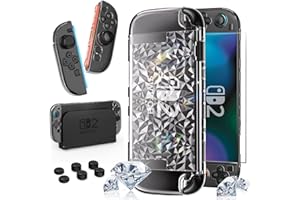 HEYSTOP Switch 2 Case for Nintendo Switch 2 Accessories(2025), Protective Case with Screen Protector, Switch 2 Transparent Cover with Protective Film and Grip Cover,AntiScratch and Shock Absorption