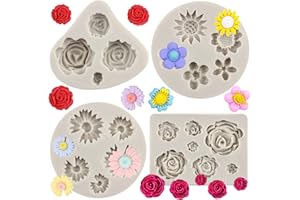 Sijiangmold Daisy Rose Flower Silicone Fondant Molds Sunflower Molds for Cupcake Topper Cake Decorating Candy Chocolate Gum P