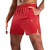 MIER Mens 5 Inch Athletic Running Shorts Quick Dry Lightweight Workout Gym Training Active Reflective Shorts,3 Zipper Pockets