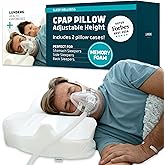 Lunderg CPAP Pillow for Side & Back Sleepers - Memory Foam with Adjustable Height - 2 Pillowcases Included (Machine Washable) - Reduce Air Leaks & Mask Pressure for Better Sleep - Works with ALL Masks