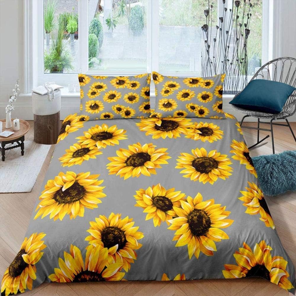 Lvvsovs® 3D Bettwäsche Pflanzen Sie gelbes graues Muster der