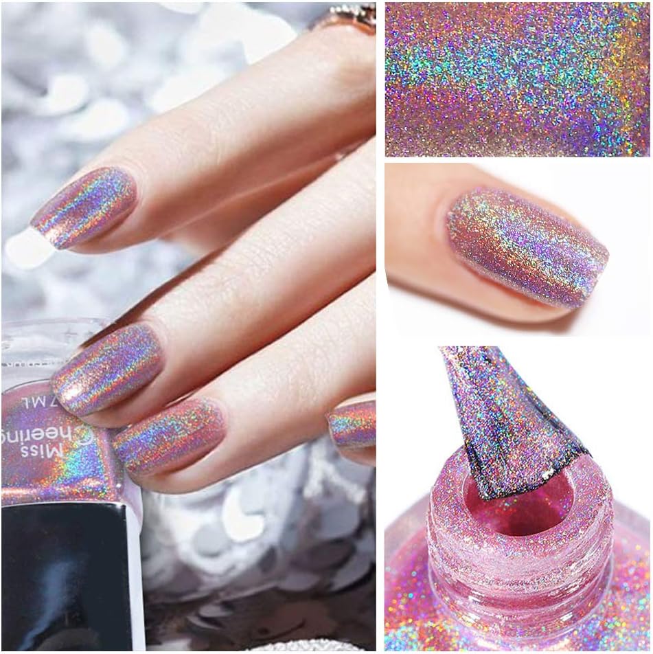 Ownest Holographic Nail Polish, Gorgeous Glossy Holographic Halo Glitter Polish Nail Art Nail Pigment Diamond Laser Nail Polish -LS06 : Beauty