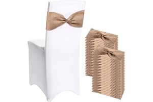 Newwiee 48 Pcs Christmas Burlap Stretch Chair Sashes Linen Spandex Chair Bands Ties Dining for Wedding Dining Banquet Event Party Favor Ceremony Decoration (Pure Brown)