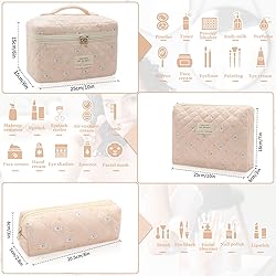 3pc Makeup Bag Set, Quilted Makeup Bag Set, Large