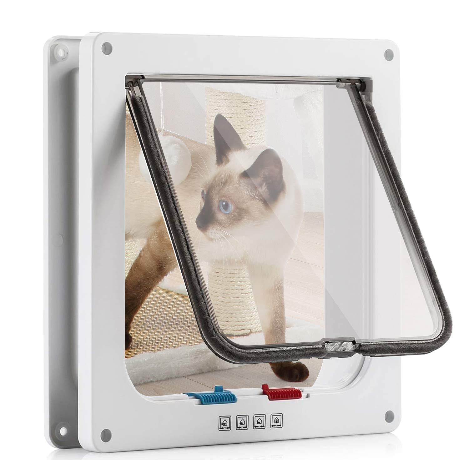 Cat Flap 4 Way Magnetic Closure for Cats and Small Dogs Dog Door Cat Door Pet Flap (L-23.5 * 25 * 5.5cm, White)