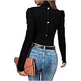 GORGLITTER Women's Work Tee Top Button Back Puff Long Sleeve High Neck Dressy Office Business Outfits 2026 Shirt