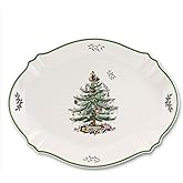 Spode Christmas Tree 17" Oval Serving Platter – Large Porcelain Plate for Meat, Fruit, & Baked Goods – Microwave & Dishwasher Safe – Elegant & Beautiful Holiday Tableware