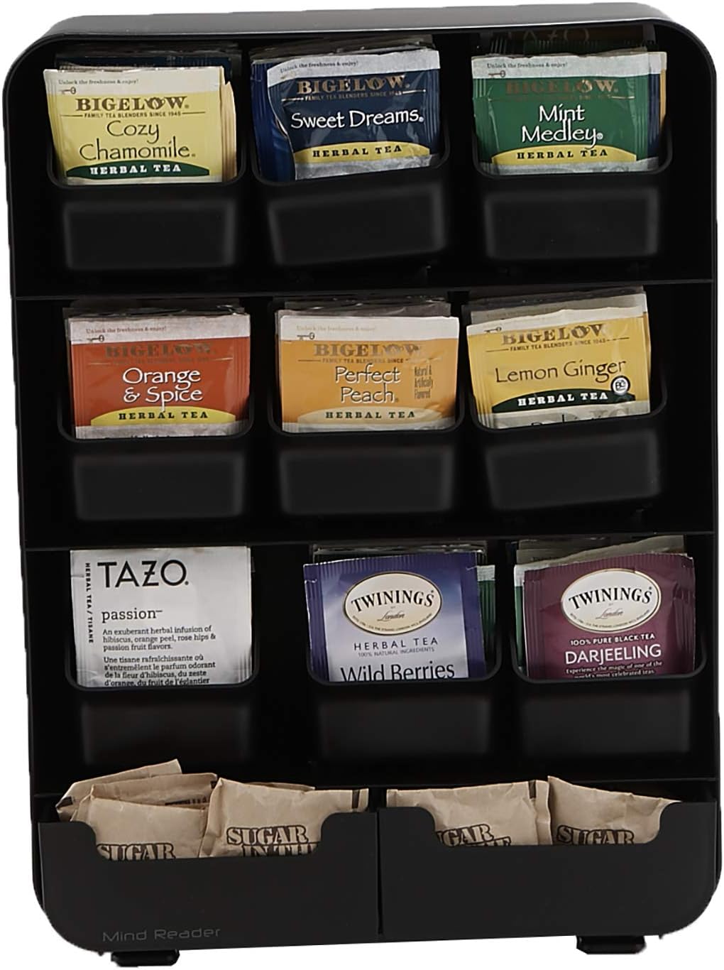 9 Removable Drawers Tea Bag holder and Condiment Organizer, Black