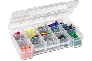 Akro-Mils 05805 Plastic Portable Parts Storage Case for Hardware and Crafts with Hinged Lid and 4 Adjustable Dividers, (11-Inch x 7-Inch x 2-3/8-Inch), Medium, Clear
