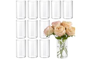 TBWIND 12pcs Glass Cylinder Vases for Centerpieces, 6 Inch Clear Flower Vases for Wedding Decorations and Indoor Home Decor, Hurricane Candle Holder for Table Shelf, Party