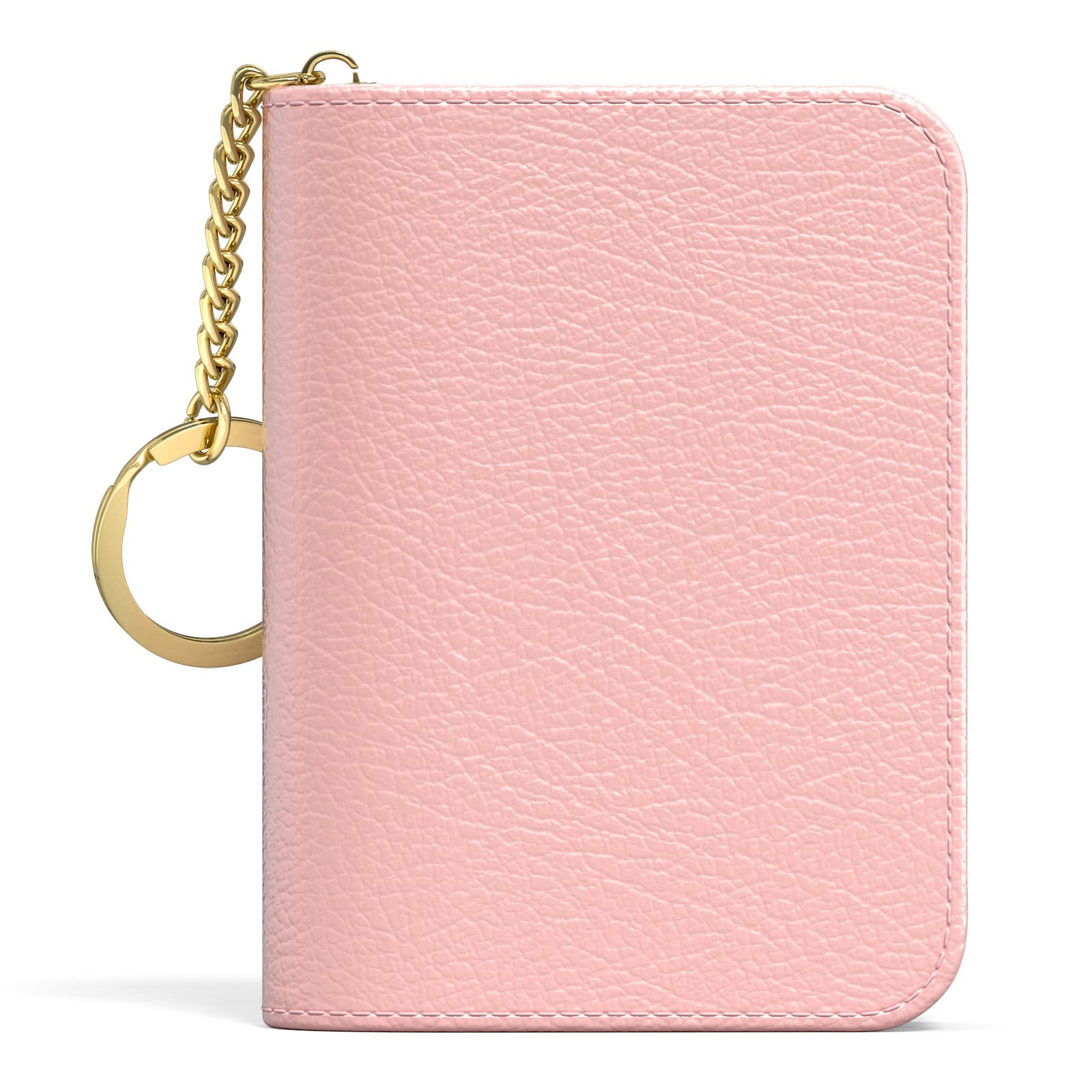 Photo 1 of Aiawoxc Credit Card Holder for Women, Small RFID Wallet Slim Leather Business Card Organizer Case with Zipper and Keychain, Pink