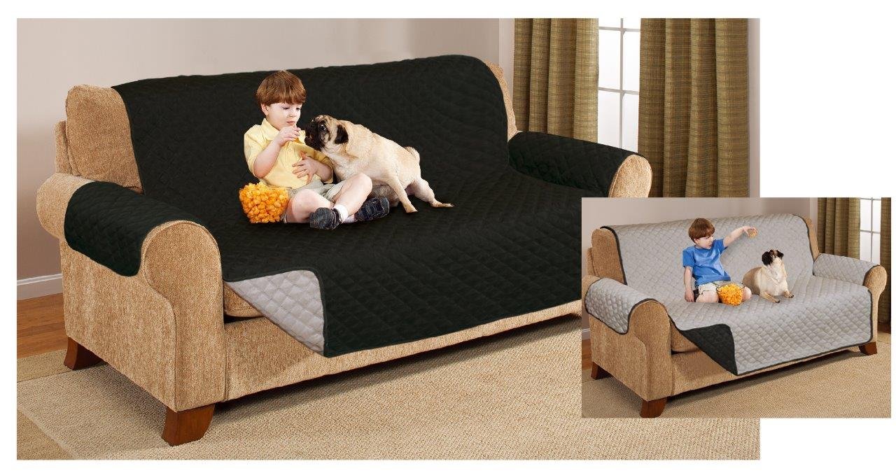 Gaveno Cavailia Anti-Slip Quilted Sofa Cover Reversible Protector, Polyester, Black/Silver, 3 Seater