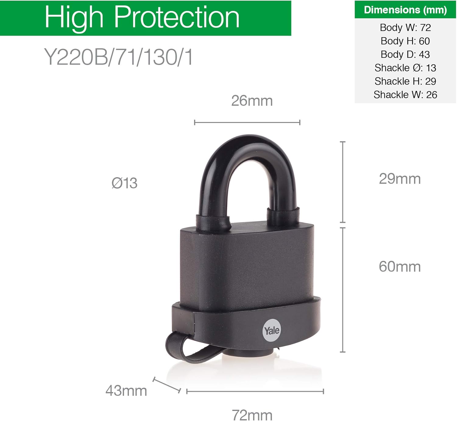 Yale - Y220B/71/130/1 High Security 71mm Weatherproof Padlock - Open Hardened Steel Shackle - 3 Keys, Black, 71 mm - Image 4