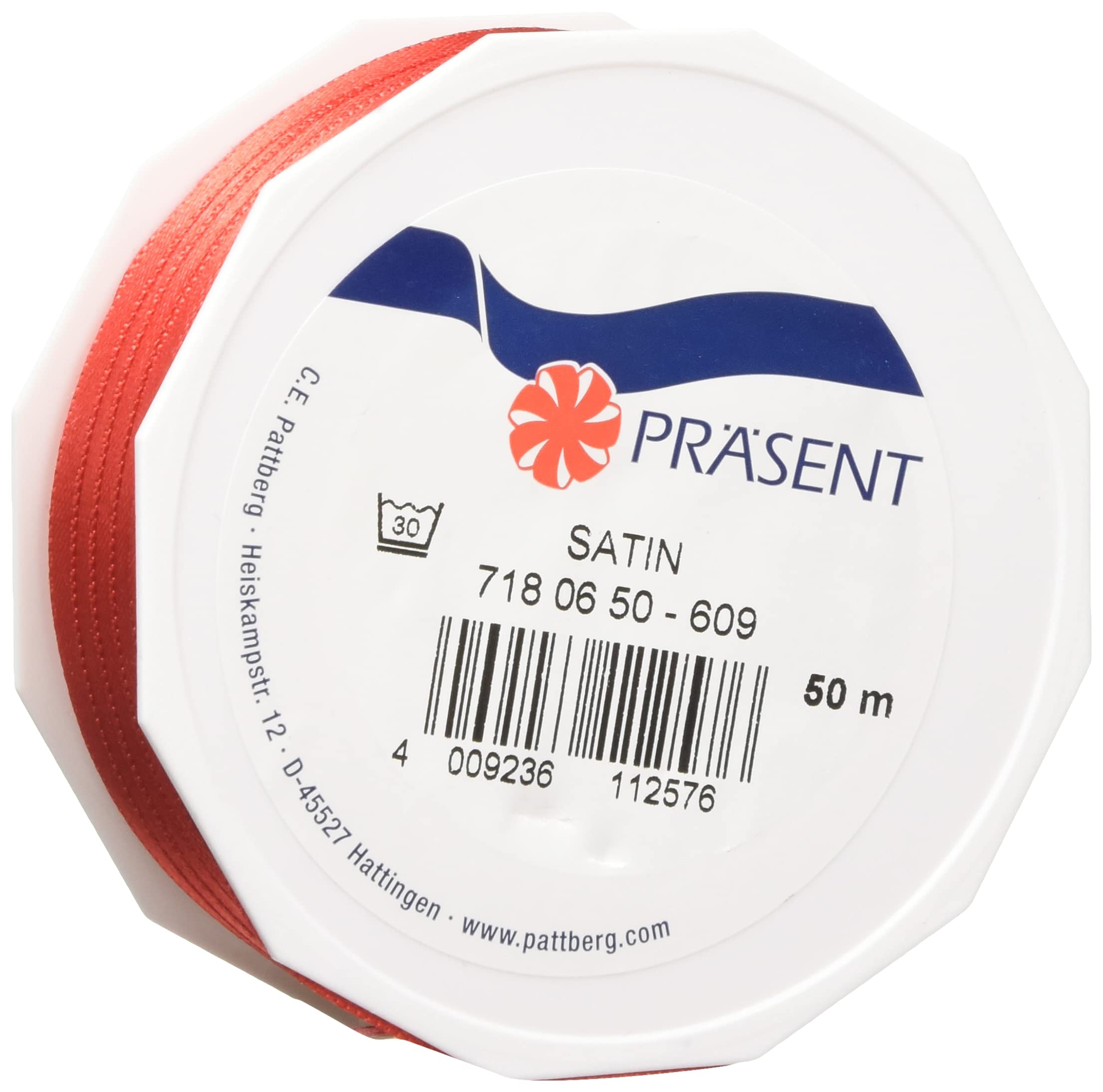 C.E. Pattberg SATIN red gift ribbon, 55 yards for Wrapping Gifts, 0.24 inches width, Ribbon for Decorating & Crafting, Decorative Ribbon for Gifts, for every occasion
