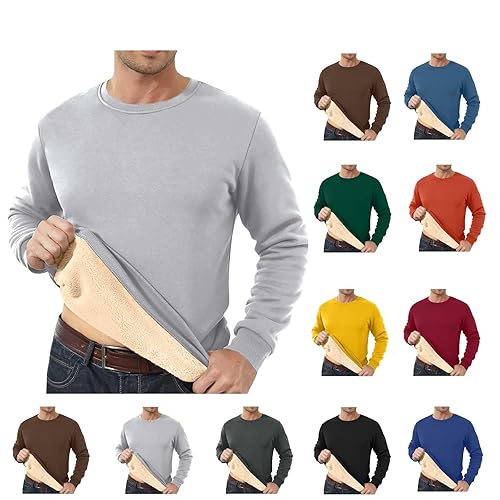 Zip Up Hoodie Mens Fleece Jumpers Round Neck Style Tops Trendy Loose Plus Velvet Thickened Long Sleeve Hoodless Sweater Grey L