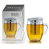 Creano Tea Glass with Stainless Steel Infuser and Glass Lid - 14oz (400ml)