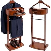 YUMIONB Wood Suit Rack, Freestanding Clothing Valet Stand Clothes Valet Suit Racks Mens Compact Wooden Clothing Valets Stand Rack Organizer Clothes Butler for Bedroom Entryway Home Living Room Office