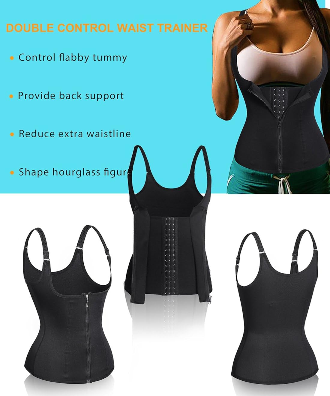 Nebility Women Waist Trainer Corset Zipper Vest Body Shaper Cincher Tank Top with Adjustable Straps at  Women’s Clothing store