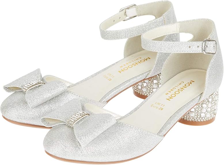 Monsoon Kids Carly Sparkle Bow Shoes Girl Children Silver Amazon.co.uk