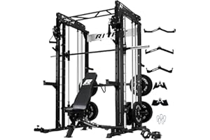 RitFit M1 Smith Machine with Cable Crossover System, Multi-Function Squat Rack Power Cage for Home Gym, Power Rack and Packages