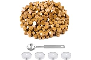 NACHLYNN 600 Pcs Gold Wax Seal Beads Octagon Sealing Wax Beads with 1 Melting Spoon and 4 Pcs Tea Candles for Letter Greeting Cards Wine Sealing Crafts