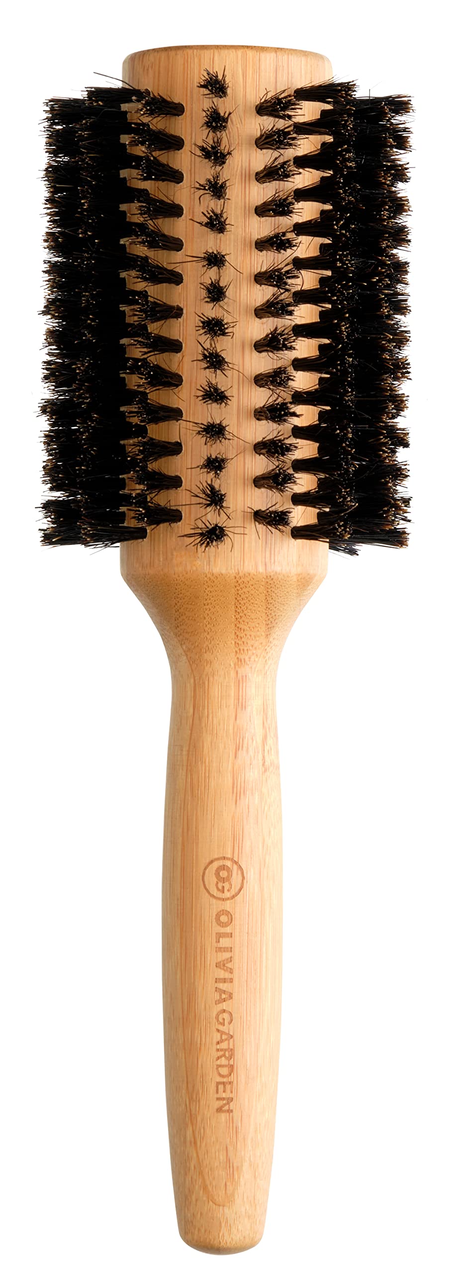 Olivia Garden Bamboo Touch Brush – Eco-conscious Round Bamboo Touch Blowout Hair Brush, 100% Boar Bristles - 40mm