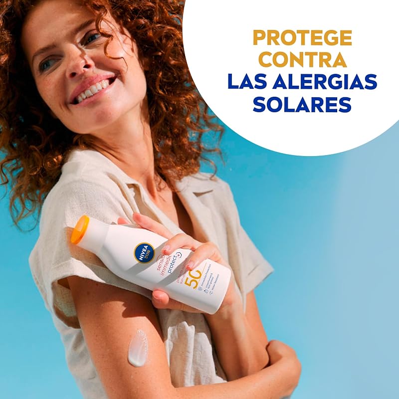 NIVEA SUN Proteção Imediata Sensível Anti-Alergia Leite Solar FPS 50+ (1 x 200 ml), protetor solar não gorduroso para pele sensível, 50 protetor solar resistente à água