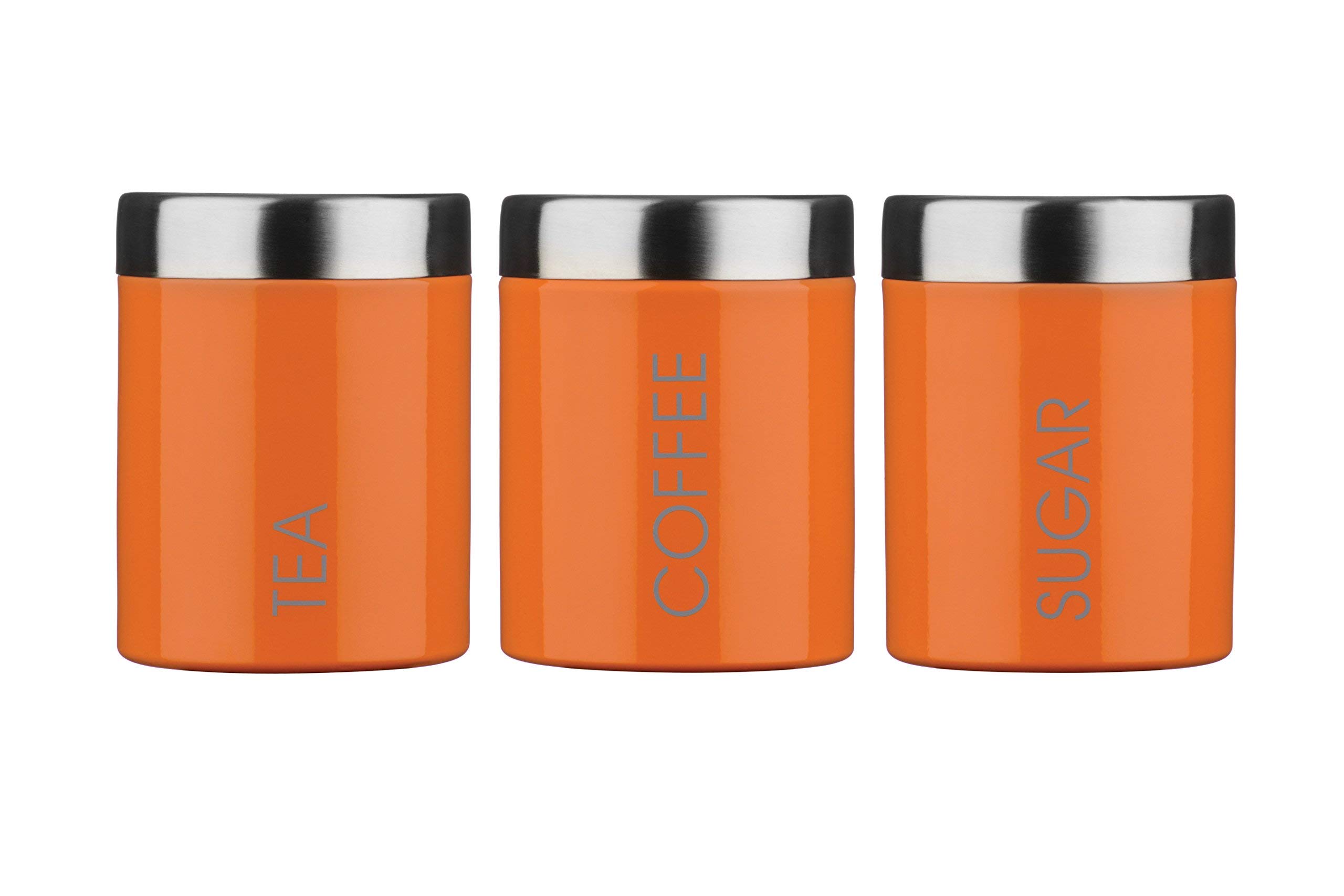 Premier Housewares 507805 Liberty Tea Coffee and Sugar Canisters - Set of 3, Orange , H13 x W10 x D10cm