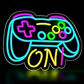 Gamer Neon Sign for Boys Gaming Room Bedroom Wall Decor, Gifts for Teen Kids, Video Game LED Light for Men, Gamepad Shaped Dimmable USB Powered Neon Lamp Game Room Accessories (16 X 12.5 inches)